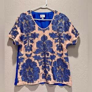 Tracy Reese Neiman Marcus for Target Blue Sequined Short Sleeve Top Small‎ NYE